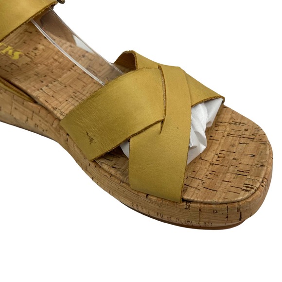 Korks Kalie Cork Platform Wedge Sandal Yellow Leather Ankle Strap Women Sz 10M - Picture 6 of 8